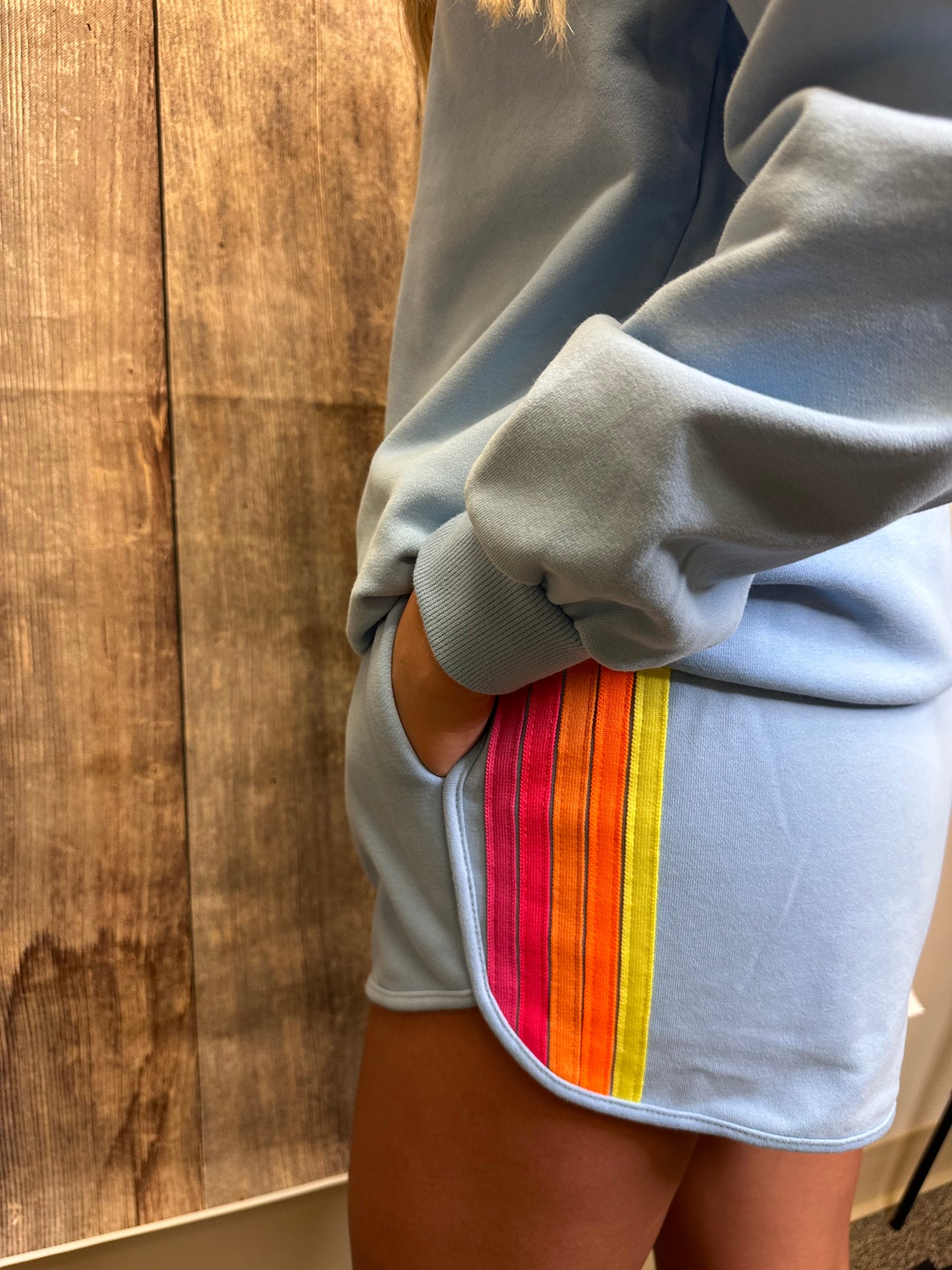 Color Contrast Long Sleeve Top and Shorts Set