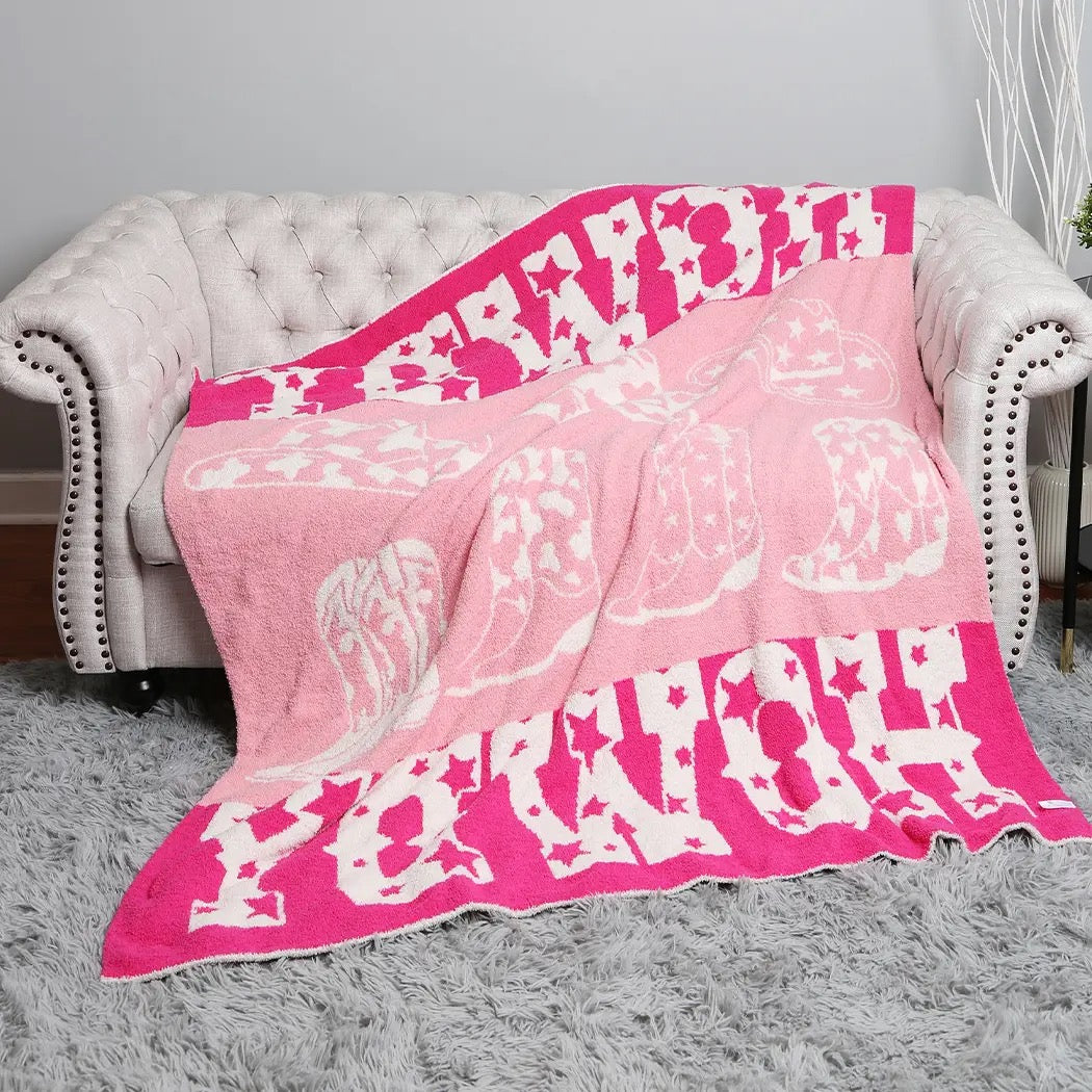 Pink Howdy Western Throw Blanket