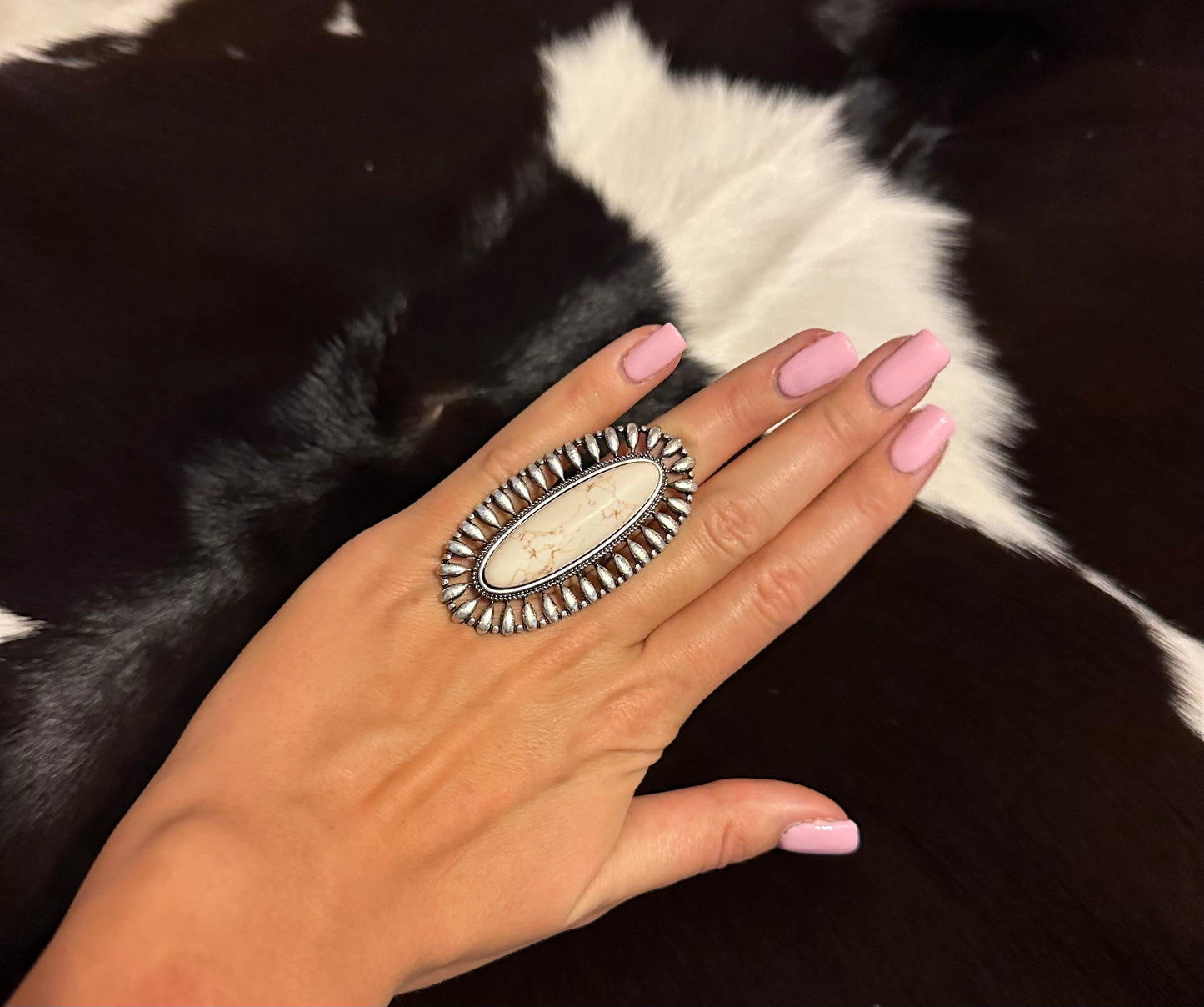 Western Oversized Oval Stone Ring