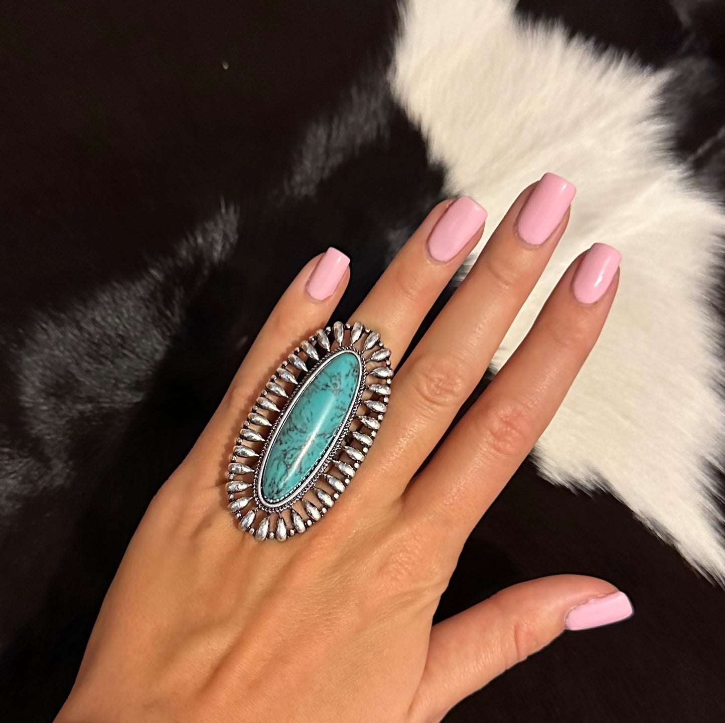 Western Oversized Oval Stone Ring