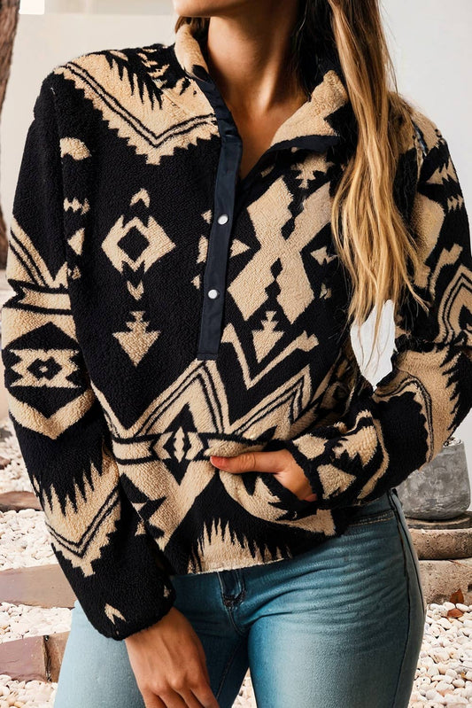 Western Aztec Half Zip Plush Sweatshirt