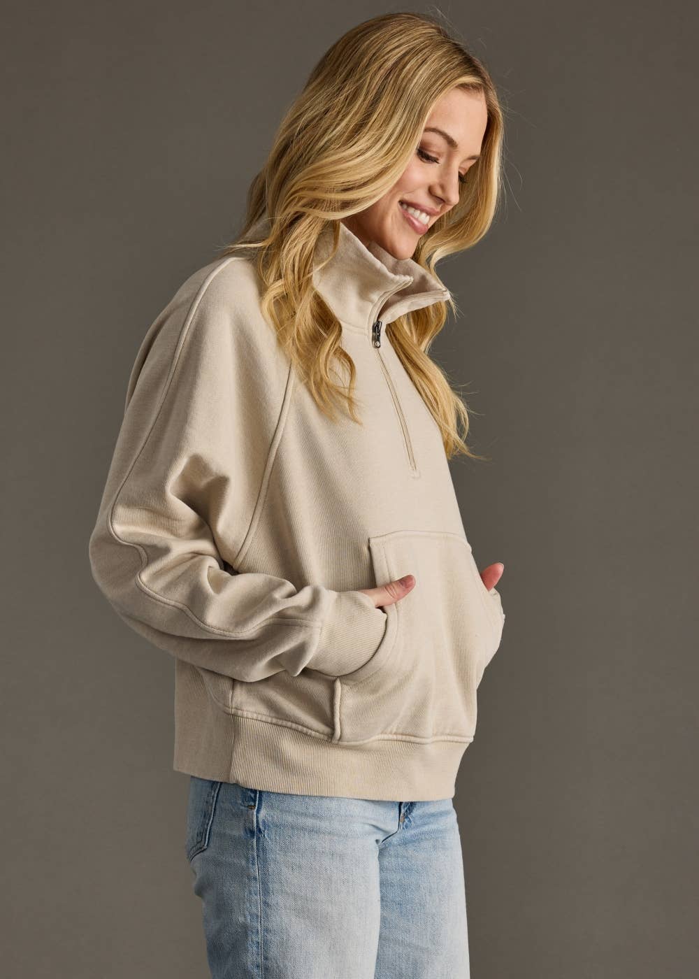 Tan Quarter Zip Sweatshirt