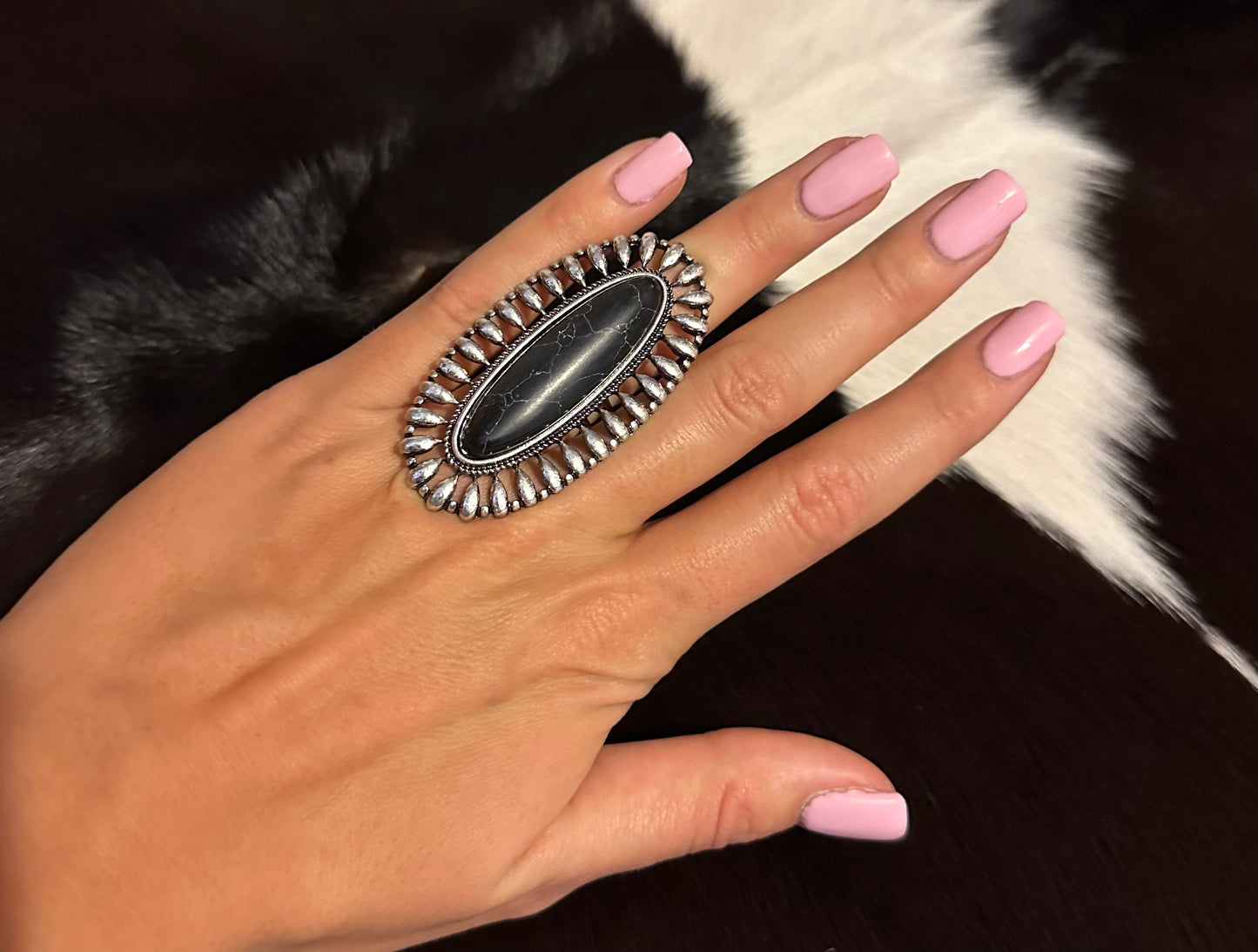 Western Oversized Oval Stone Ring