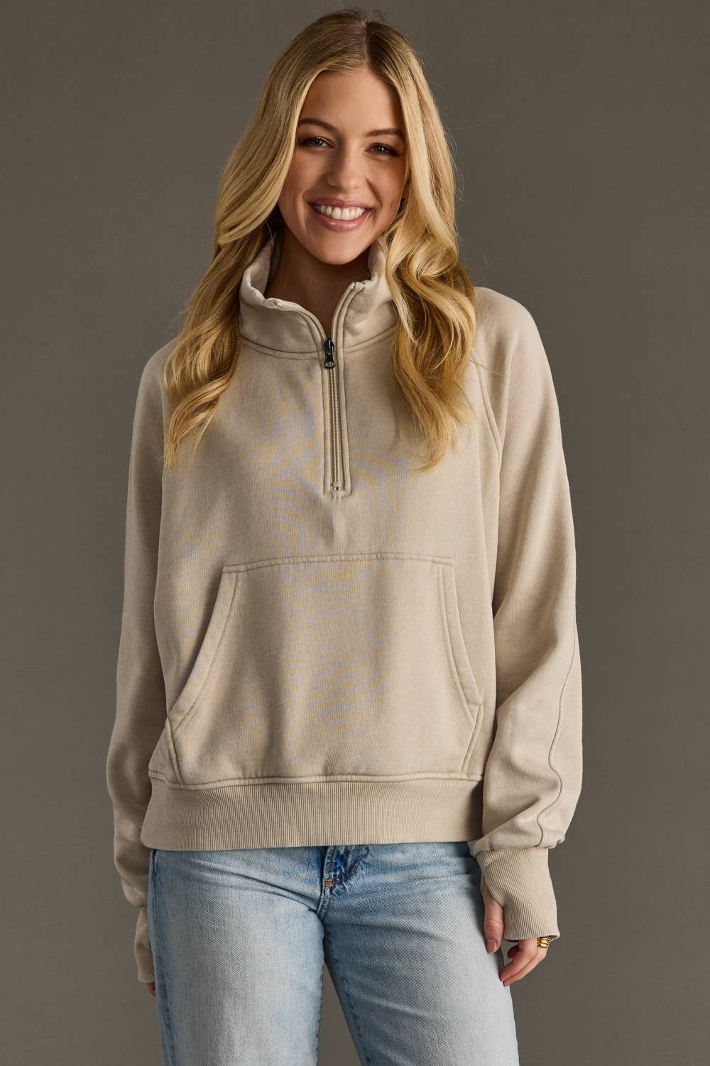 Tan Quarter Zip Sweatshirt