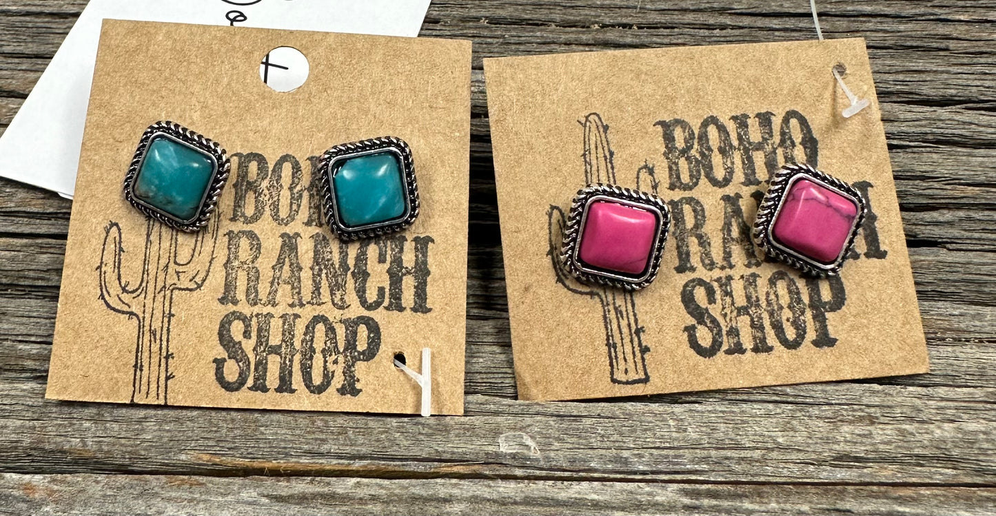 Western Mini Stone Stud Earrings