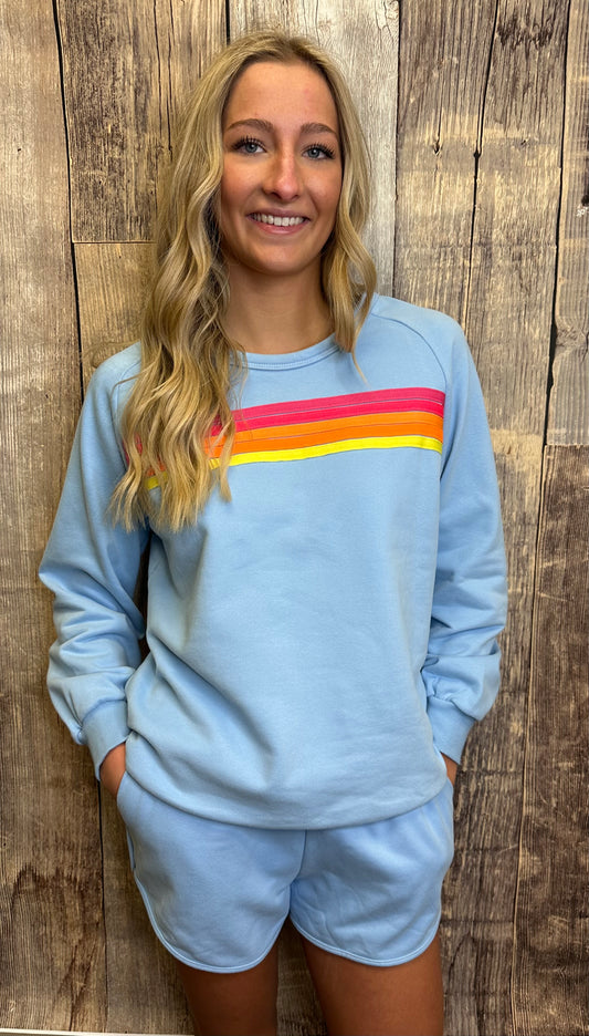 Color Contrast Long Sleeve Top and Shorts Set