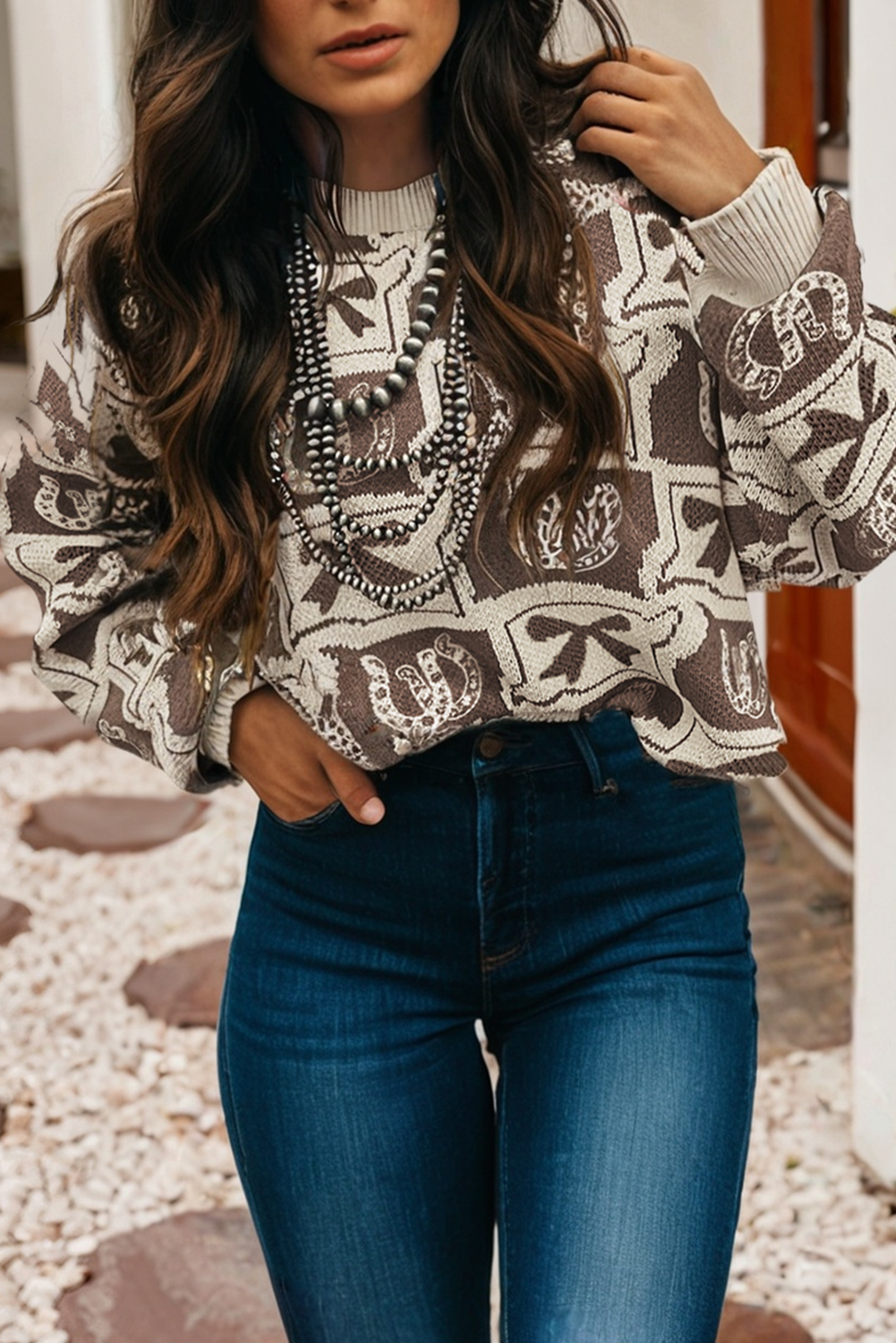 Western Fashion Patterned Loose Sweater