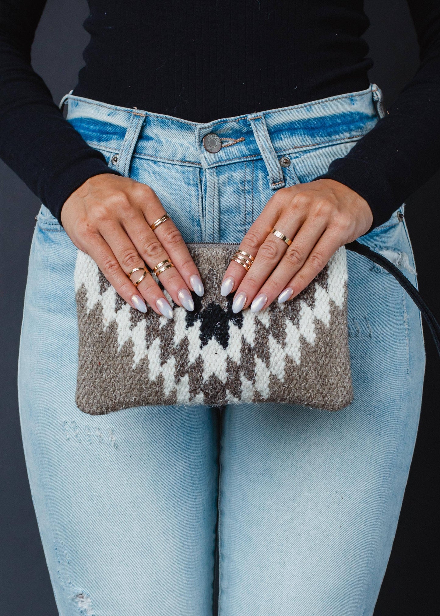 Taupe, Cream & Black Aztec Wristlet